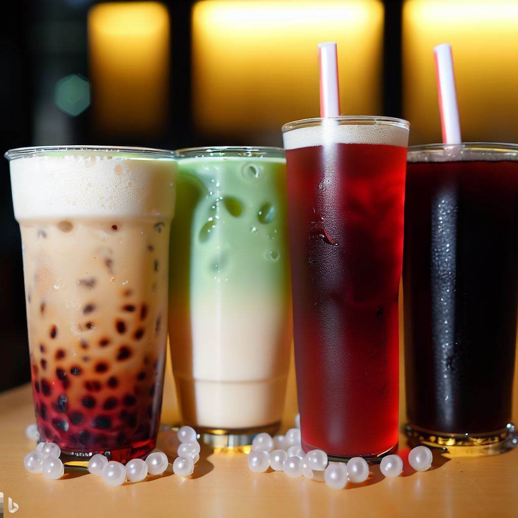 boba milk tea, energy drink, soda, juice, beverages